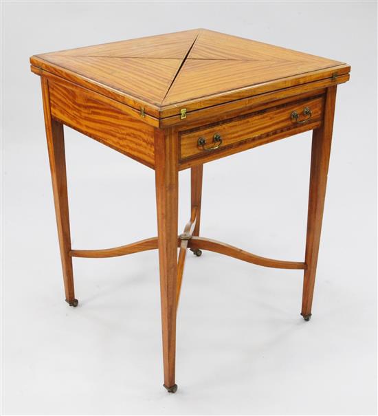 A 19th century satinwood and rosewood crossbanded envelope card table, W.1ft 10in.